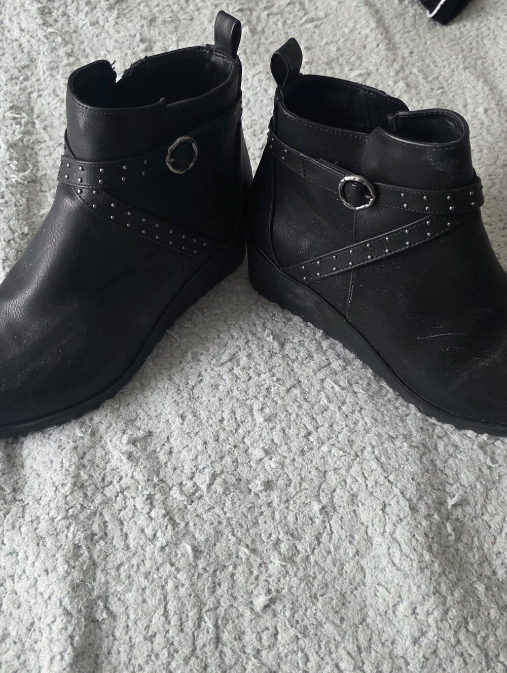 Lifestride Women's Black Ankle Boots with Studded Strap Wedge Heel Size 10w